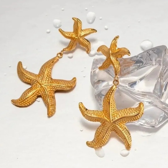 Anthropologie Starfish 18K Gold Stainless Steel Waterproof  Earrings - Picture 15 of 15